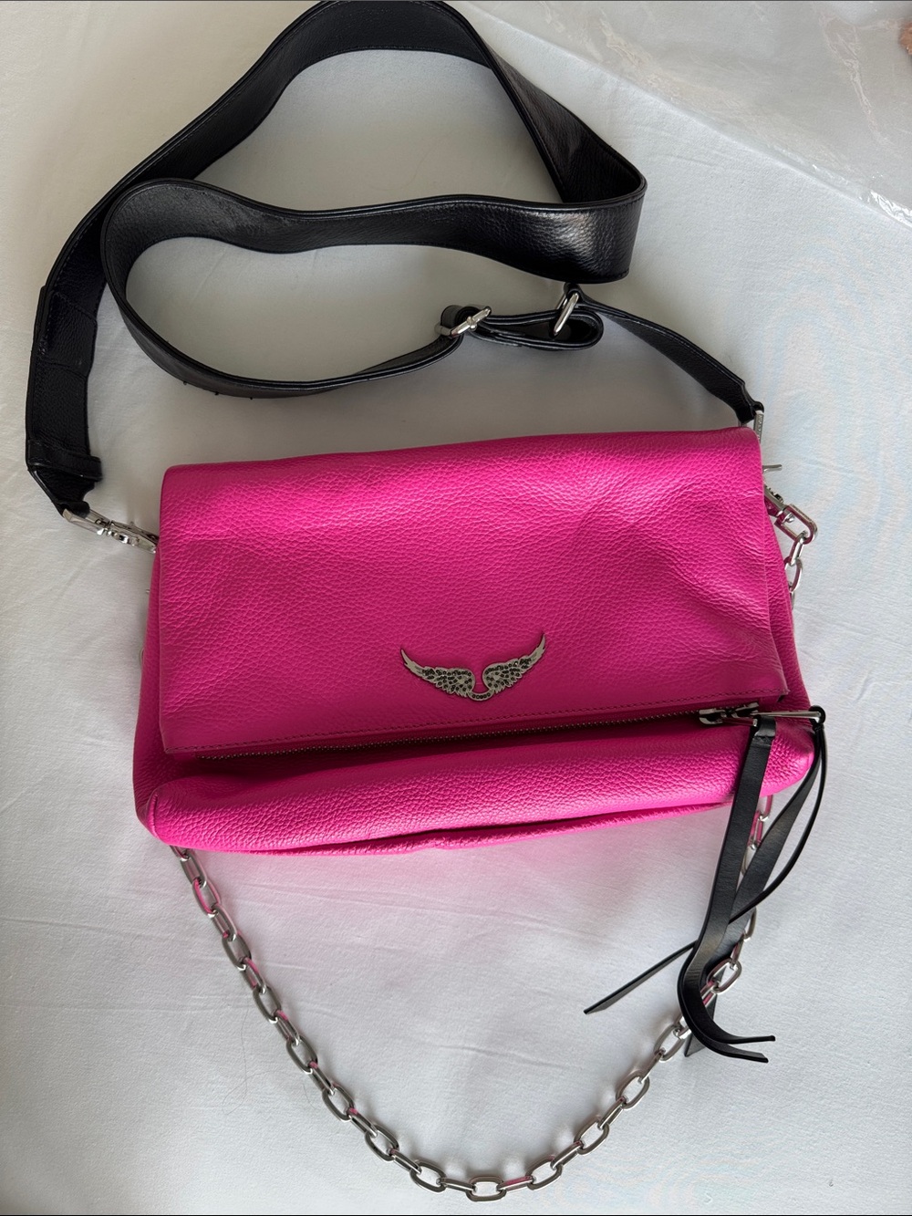 Hot Pink Zadig & Voltaire Leather Crossbody Bag with Chain Strap